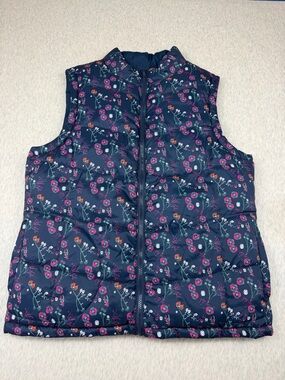George Reversible Puffer Vest Floral Navy Women’s EG XL (fits L) Lightweight